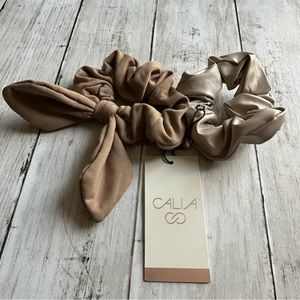 NEW WITH TAGS CALIA TAN BROWN FAUX LEATHER SCRUNCHIE BOW SET ONE SIZE